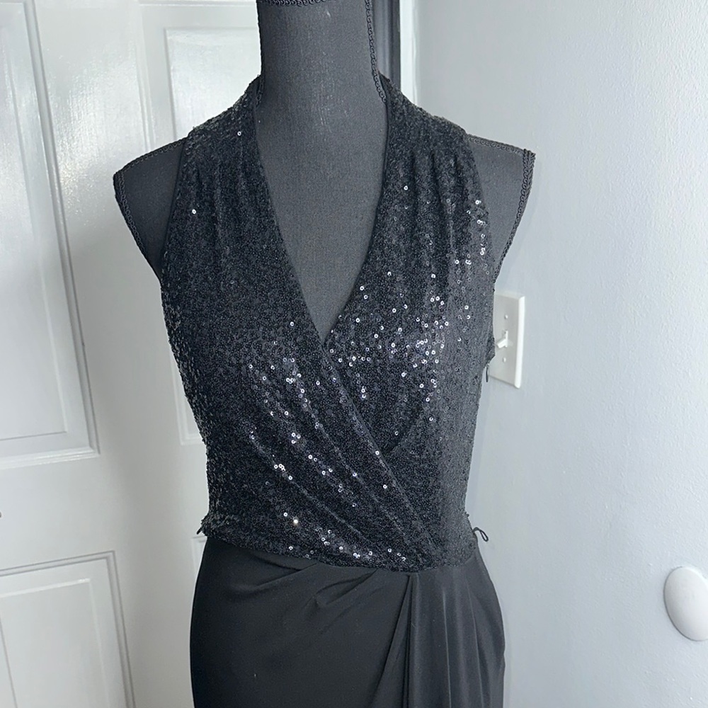 Ralph Lauren Elegant Black Sequin Full Length Gown